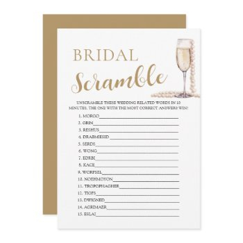 gold pearls and prosecco bridal word scramble game invitation