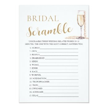 Gold Pearls And Prosecco Bridal Word Scramble Game Invitation Front View
