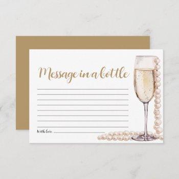 gold pearls and prosecco message in a bottle game invitation