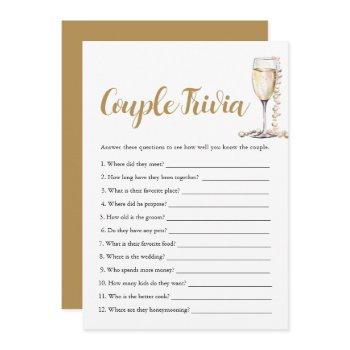gold pearls & prosecco couple trivia bridal game  invitation