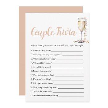 gold pearls & prosecco couple trivia bridal game  invitation