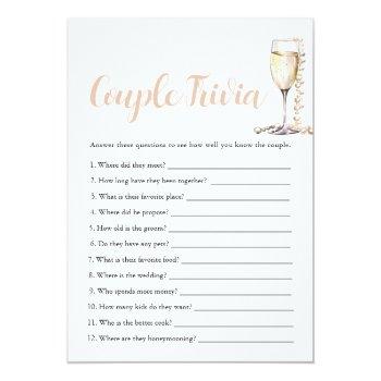 Gold Pearls & Prosecco Couple Trivia Bridal Game Invitation Front View