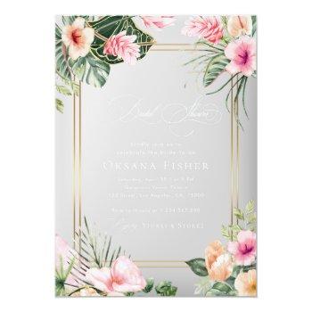 Gold Pink Tropical Beach Destination Bridal Shower Acrylic Invitations Front View