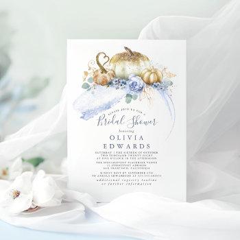 gold pumpkins dusty blue floral fall bridal shower invitation