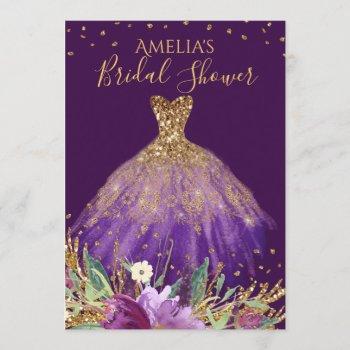 gold purple amethyst dress bridal shower invite