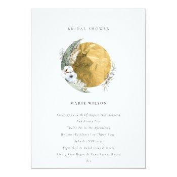 Gold Saga Green Floral Wreath Bridal Shower Invite Front View