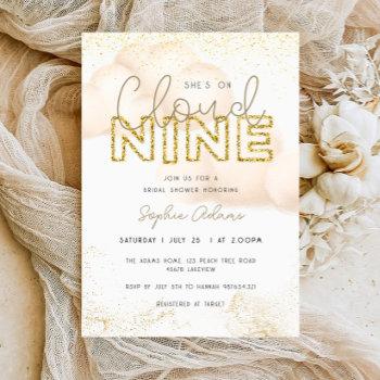 gold she's on cloud nine bridal shower invitation