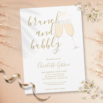 gold signature script brunch bubbly bridal shower invitation