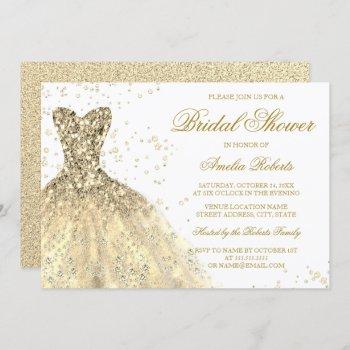 gold sparkle glitter dress bridal shower invitation