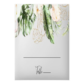 Gold Tropical Foliage Floral Wedding Place Card Front View