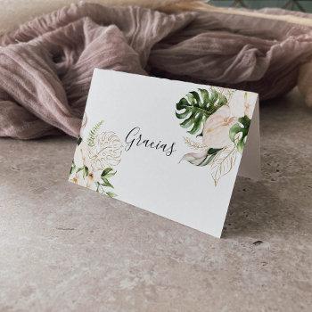 gold tropical foliage folded wedding gracias card