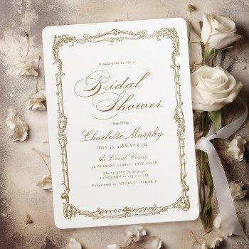 gold vintage frame classic script bridal shower invitation