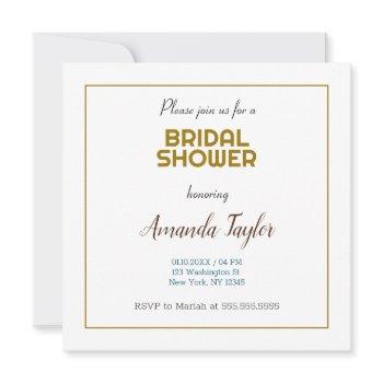gold white color minimalist bridal shower invitation