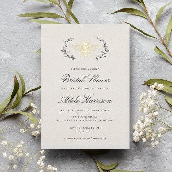 golden bee bridal shower foil invitation