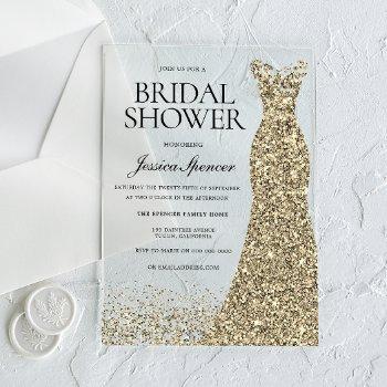 golden dress elegance bridal shower acrylic invitations