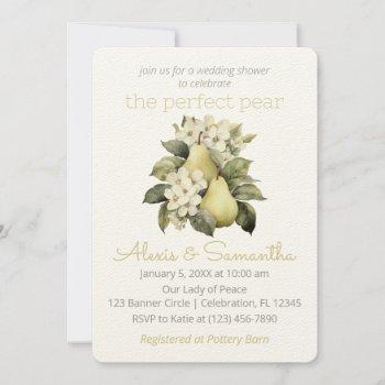 golden green pear wedding shower invitation