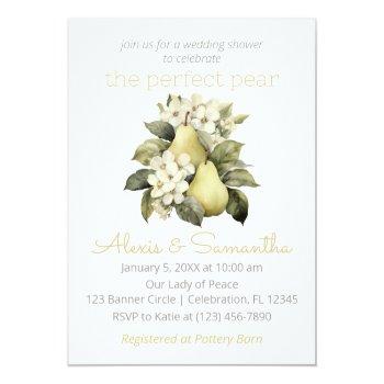 Golden Green Pear Wedding Shower Invitation Front View