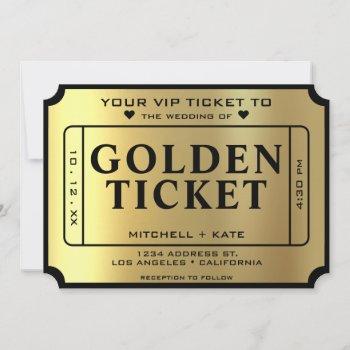 golden ticket black & gold wedding invitation