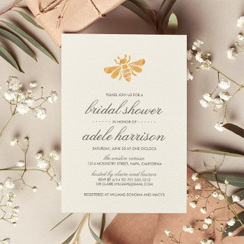golden watercolor bee bridal shower invitation