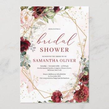 gorgeous blush burgundy floral gold bridal shower invitation