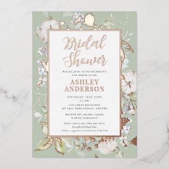 gorgeous green botanical bridal shower rose gold  foil invitation
