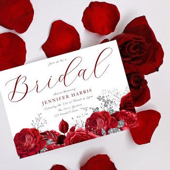 gorgeous red roses & silver bridal shower invitation