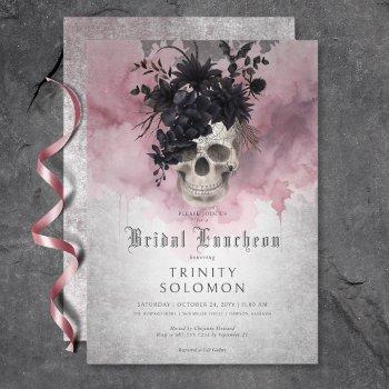 gothic black & burgundy floral skull bridal lunch invitation