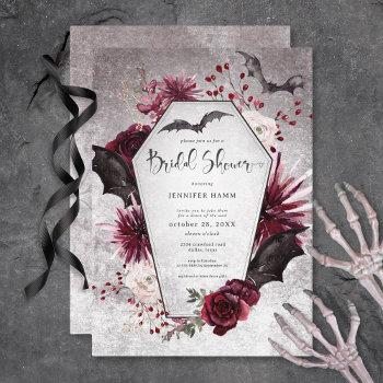 gothic black & burgundy spooky bridal shower invitation