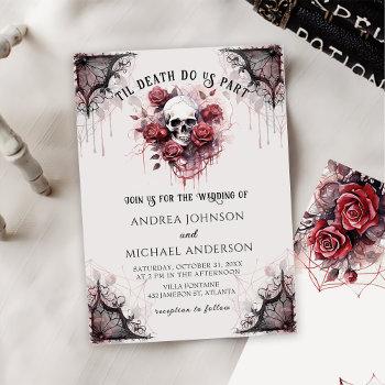 Gothic Rose Skull Halloween Wedding Invitation Front View