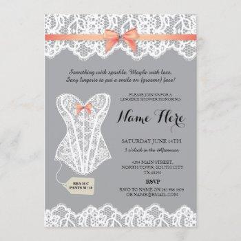 gray lingerie shower bridal coral corset invites