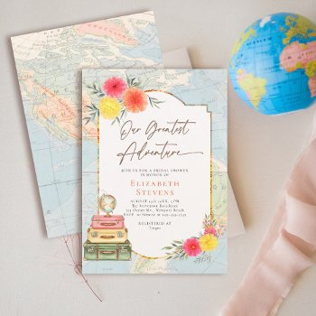 greatest adventure floral world map travel bridal invitation