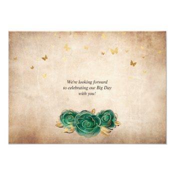 Green And Gold Rose Parchment Elegant Save The Date Front View