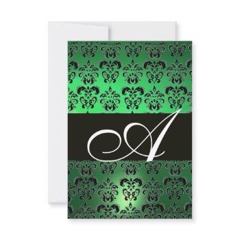 green black  white damask monogram invitation