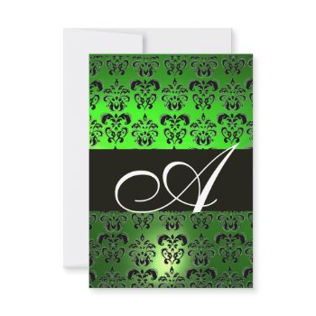 green black  white damask monogram invitation