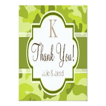 Green Camo, Camouflage Wedding Thank You Card Front View