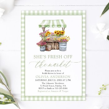green gingham fresh off the market bridal shower invitation