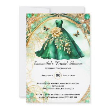 green gold ballgown floral butterfly bride to be invitation