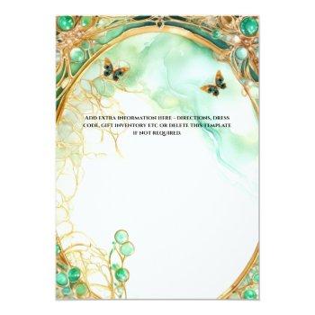 Green Gold Ballgown Floral Butterfly Bride To Be Invitation Front View