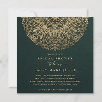 green gold classic ornate mandala bridal shower invitation