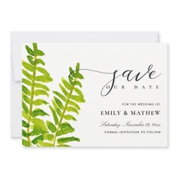 green gold watercolour fern foliage save the date