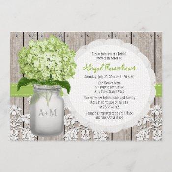 green hydrangea monogram mason jar bridal shower invitation