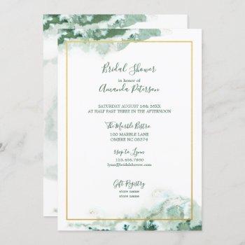 green marble ombre gold frame bridal shower invitation