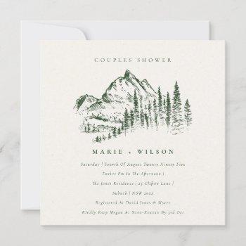 green pine mountain sketch couples shower invite