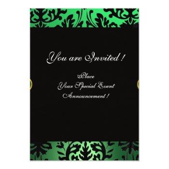 Green Ribbon Gold Celtic Heart  Damask Monogram Invitation Front View