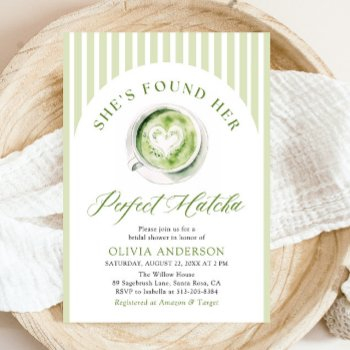 green she's found her perfect matcha bridal shower invitation