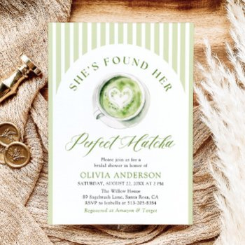 green she's found her perfect matcha bridal shower invitation
