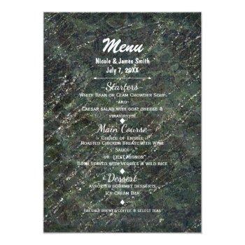 Green & Silver Army Camo Sparkle Glam Party Menu Front View