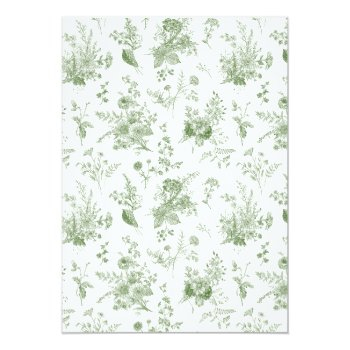 Green Toile De Jouy Vintage Floral Bridal Brunch Invitation Front View