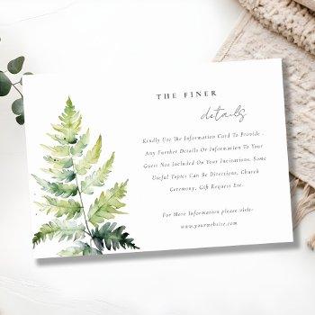 green watercolor fern foliage wedding details enclosure card