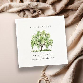 green watercolor willow tree farm bridal shower napkins